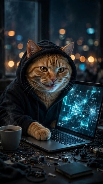 Кот-хакер в стиле «Кинореализм»