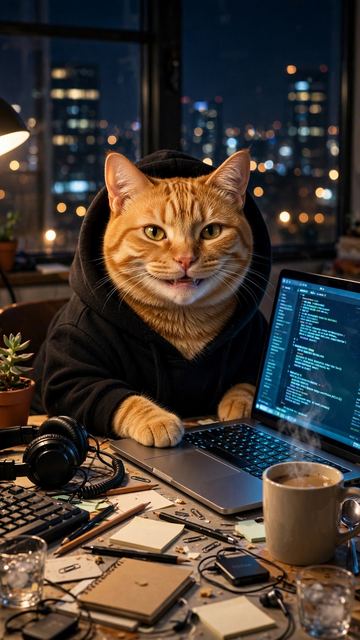 Кот-хакер в стиле «Яркие фото»