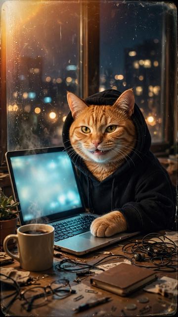 Кот-хакер в стиле «Ретро-плёнка»